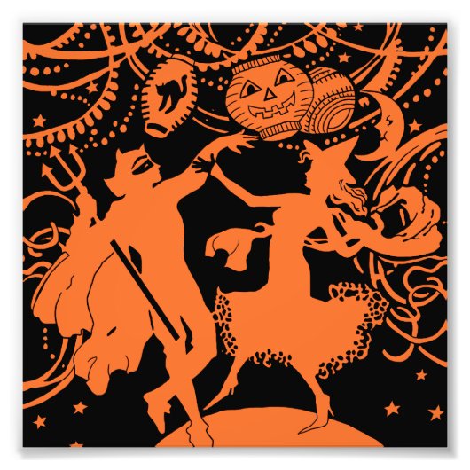 Vintage Halloween Devil Witch Dance Foto Afdruk (Voorkant)