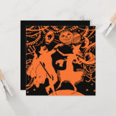 Vintage Halloween Devil Witch Dance Kaart (Voorkant / Achterkant in situ)