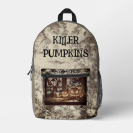 Vintage, Halloween. Dodelijke Pompoenen  Bedrukte Rugzak