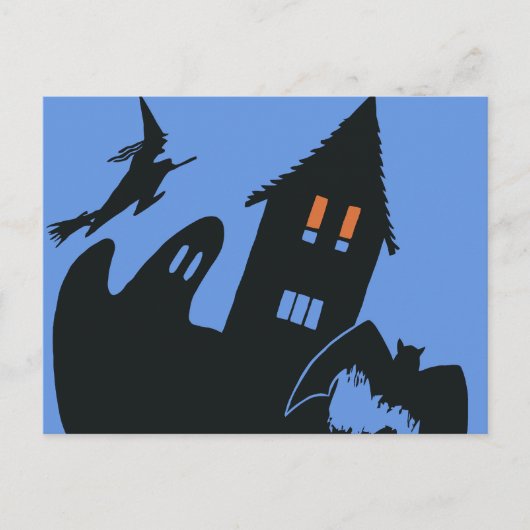 Vintage Halloween, eng gehakt huis en heks Briefkaart (Voorkant)