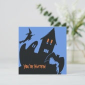 Vintage Halloween, eng gehakt huis en heks Kaart (Staand voorkant)