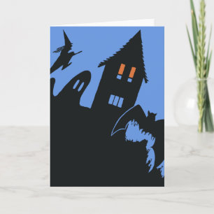 Vintage Halloween, eng gehakt huis en heks Kaart