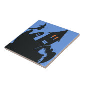 Vintage Halloween, eng gehakt huis en heks Tegeltje (Zijkant)