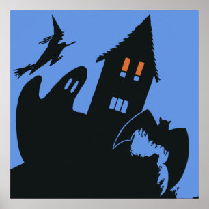 Vintage Halloween, Enge Spookhuis en Heks Poster