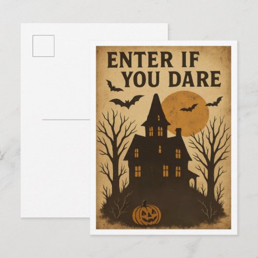 Vintage Halloween Enter if You Dare Briefkaart (Voorkant / Achterkant)