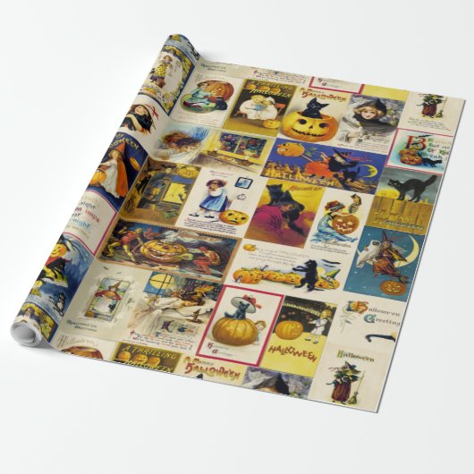 Vintage Halloween Ephemera Cadeaupapier (Uitgerold)