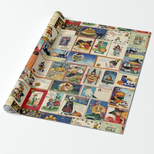 Vintage Halloween Ephemera Cadeaupapier (Uitgerold)