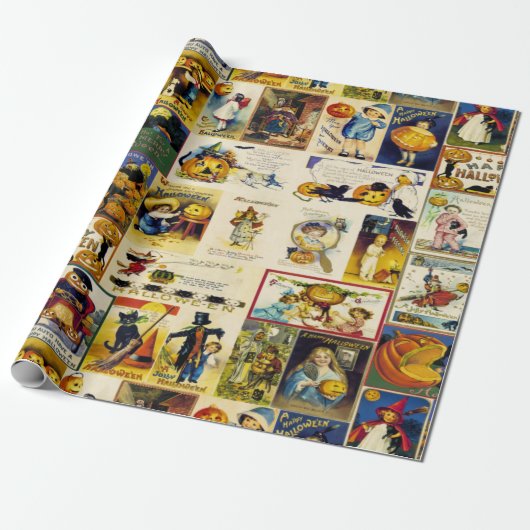 Vintage Halloween Ephemera Cadeaupapier (Uitgerold)