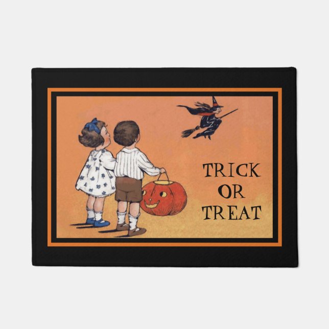 Vintage Halloween Ephemera Trick or treat Deurmat (Voorkant)
