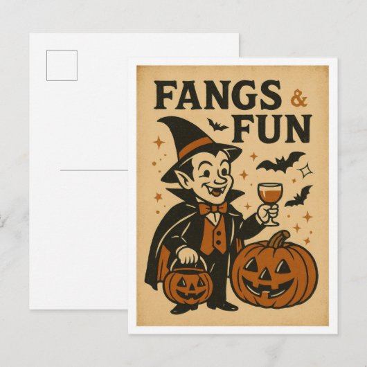 Vintage Halloween Fangs and Fun Briefkaart (Voorkant / Achterkant)