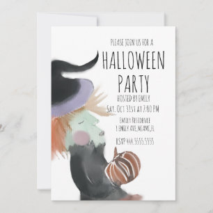 Vintage Halloween-feest Watercolor Heks Pompoen Kaart