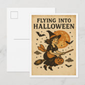 Vintage Halloween Flying Briefkaart (Voorkant / Achterkant)