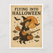Vintage Halloween Flying Briefkaart (Voorkant)