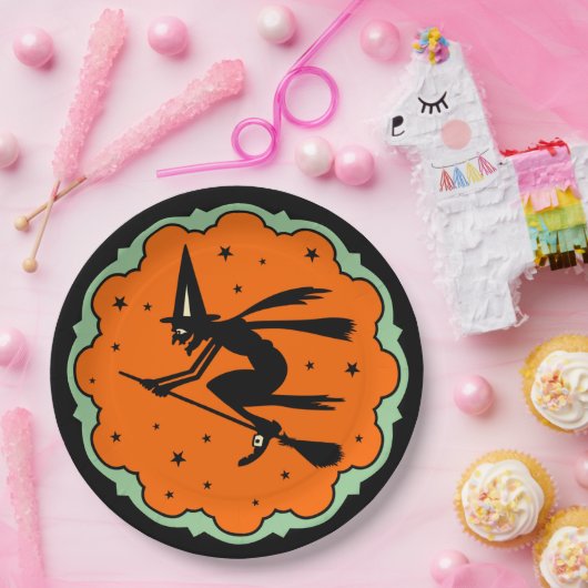 Vintage Halloween Flying Witch bord (Feest)