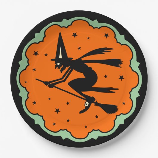 Vintage Halloween Flying Witch bord (Voorkant)