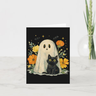 Vintage Halloween Geest Zwarte Kat Groovy Bloem Kaart