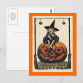 Vintage Halloween Girl op Jack o'Lantern Briefkaart (Voorkant / Achterkant)
