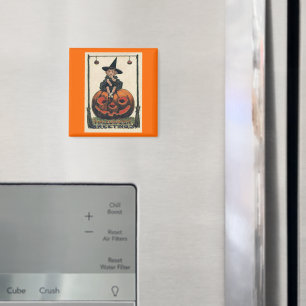 Vintage Halloween Girl op Jack o'Lantern Magneet