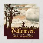 Vintage Halloween Graveyard Full Moon Uitnodiging (Voorkant / Achterkant)