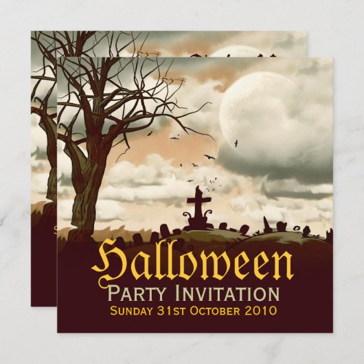 Vintage Halloween Graveyard Full Moon Uitnodiging (Voorkant / Achterkant)