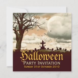 Vintage Halloween Graveyard Full Moon Uitnodiging