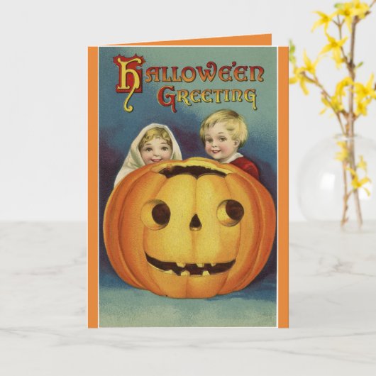 Vintage Halloween Greeting Kaart (Gele Bloem)