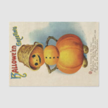 Vintage Halloween Greeting Pumpkin met pet van man
