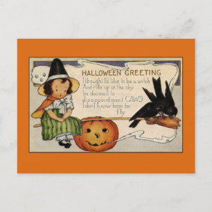 Vintage Halloween Greetings Cute Witch Briefkaart