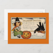 Vintage Halloween Greetings Cute Witch Briefkaart (Voorkant / Achterkant)