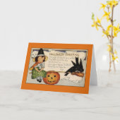 Vintage Halloween Greetings Cute Witch Kaart (Gele Bloem)