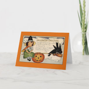 Vintage Halloween Greetings Cute Witch Kaart