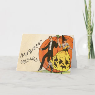 Vintage Halloween-groeten - Dansende paar - Kaart