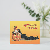 Vintage Halloween-groetings-heks-pomkin Briefkaart (Staand voorkant)