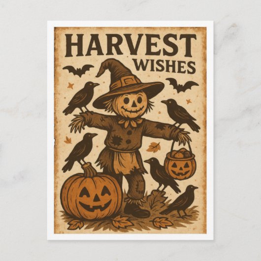 Vintage Halloween Harvest Wishes Briefkaart (Voorkant)