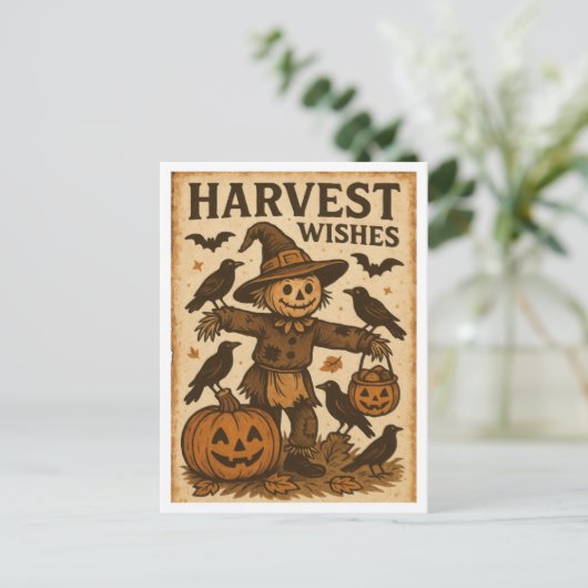 Vintage Halloween Harvest Wishes Briefkaart (Staand voorkant)