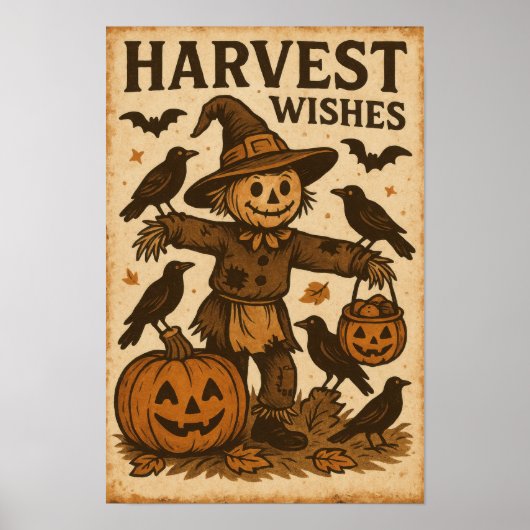 Vintage Halloween Harvest Wishes Poster (Voorkant)