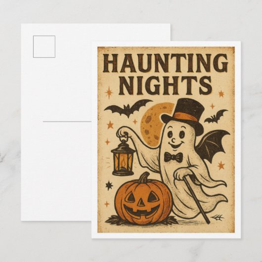 Vintage Halloween Haunting NIghts Briefkaart (Voorkant / Achterkant)
