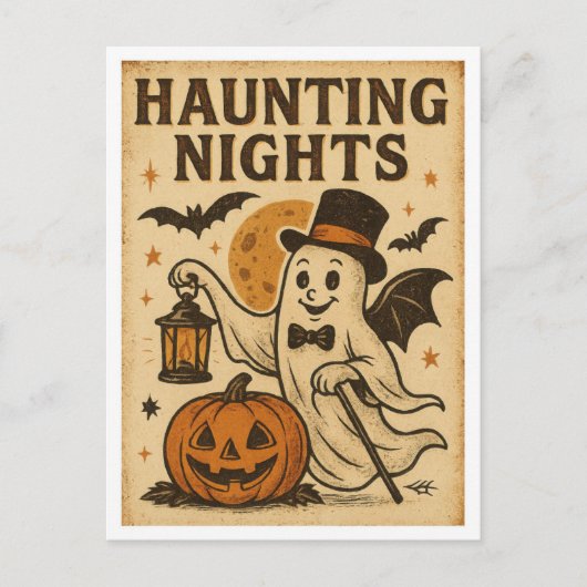 Vintage Halloween Haunting NIghts Briefkaart (Voorkant)