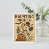 Vintage Halloween Haunting NIghts Briefkaart (Staand voorkant)