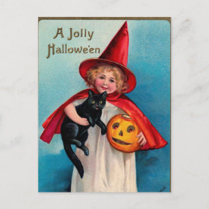 Vintage Halloween-hekpompoen-Holiday-briefkaart Feestdagenkaart