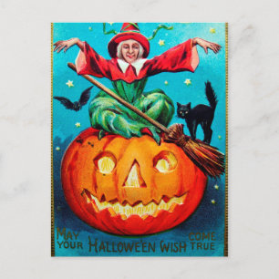 Vintage Halloween-hekpompoen-Holiday-briefkaart Feestdagenkaart