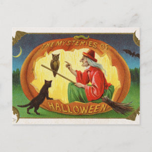 Vintage Halloween-heks-briefkaart Feestdagenkaart