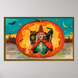 Vintage Halloween heksenpoel poster