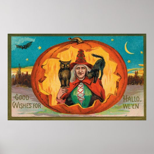 Vintage Halloween heksenpoel poster (Voorkant)