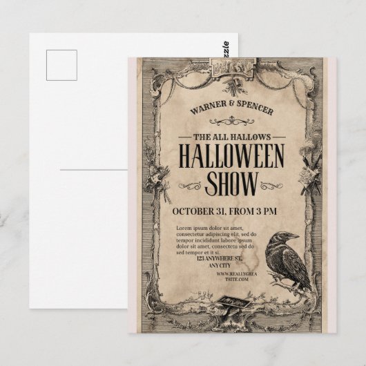 Vintage Halloween Invitation🎃🏴‍☠️ Briefkaart (Voorkant / Achterkant)