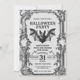 Vintage Halloween Invitation with Skeletons & Bat Kaart