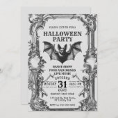Vintage Halloween Invitation with Skeletons & Bat Kaart (Voorkant / Achterkant)