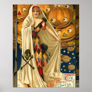Vintage Halloween Jack O Lantern Girl Poster