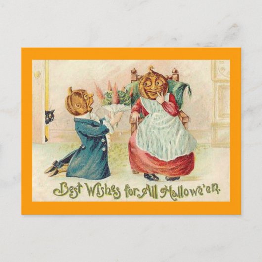 Vintage Halloween Jack o'Lantern Couple Briefkaart (Voorkant)