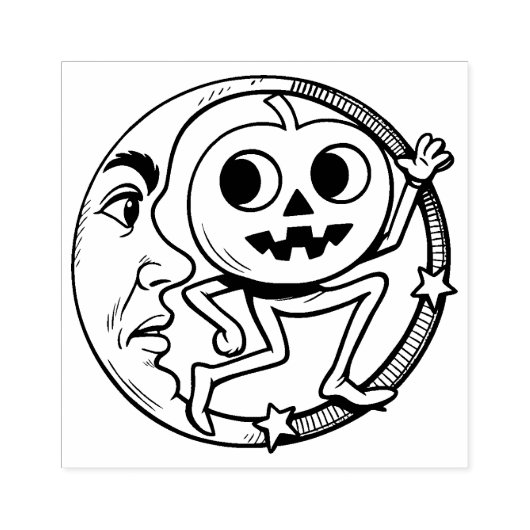 Vintage Halloween Jack O'Lantern Rubber Stamp Rubberstempel (Afrduk)